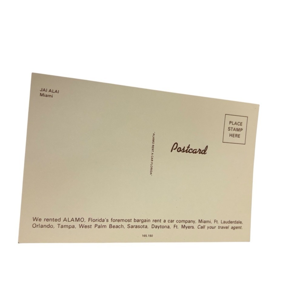 Vintage Jai Alai Miami Florida Postcard Alamo Rent A Car Macaws Parrots Souvenir - Picture 2 of 2